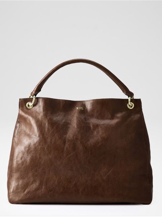 Mark & Graham Chocolate Leather Shoulder Bag with Gold Hardware